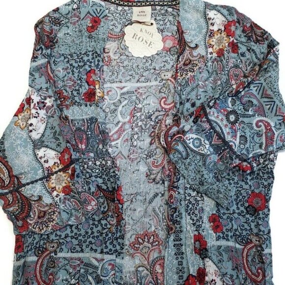 Womens Floral Print Long Sleeve Kimono Jacket Knox Rose Salt Marsh Blue Size S - Picture 5 of 6